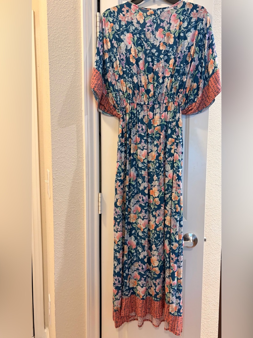 World Market Teal Floral Boho Maxi Dress with a Beautiful Romantic Print - Picture 2 of 8
